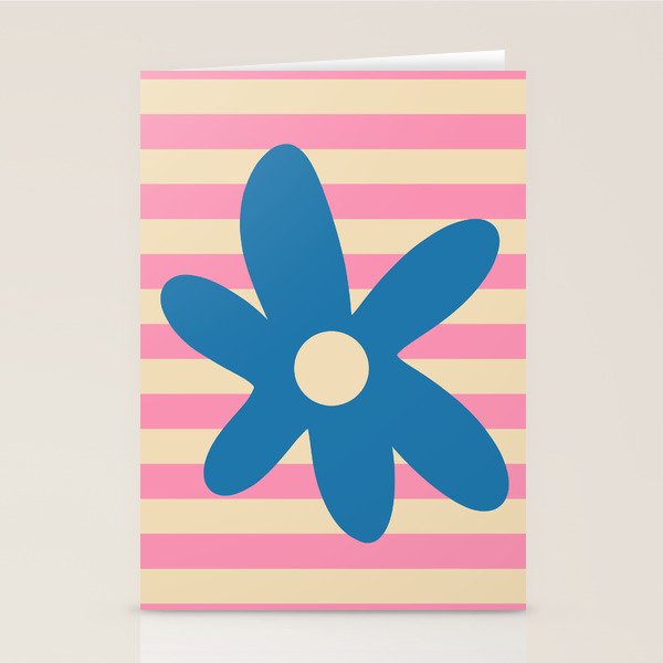 Joyful Flower and Stripes Pop Floral Pink and Blue Stationery Card Gallery Image 2