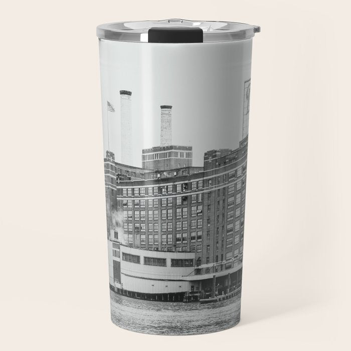 Domino Sugars Black and White Baltimore Print Travel Mug Gallery Image 1