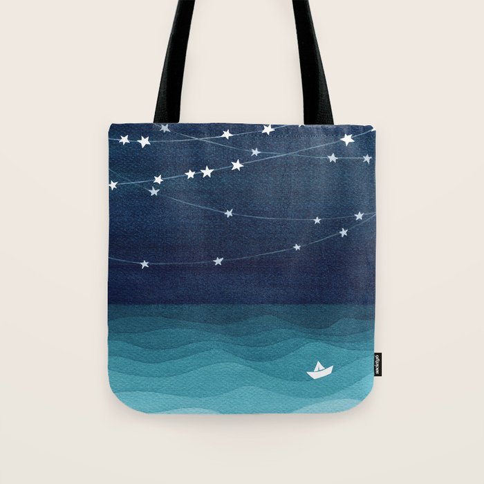 Garlands of stars, watercolor teal ocean Tote Bag Gallery Image 1