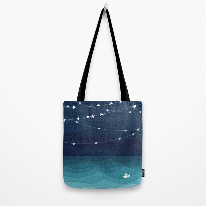 Garlands of stars, watercolor teal ocean Tote Bag Gallery Image 2