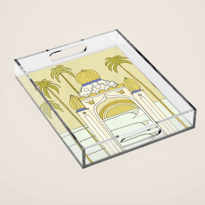 temple of peace swamis encinitas california // retro surf art by surfy birdy Acrylic Tray Gallery Image 1