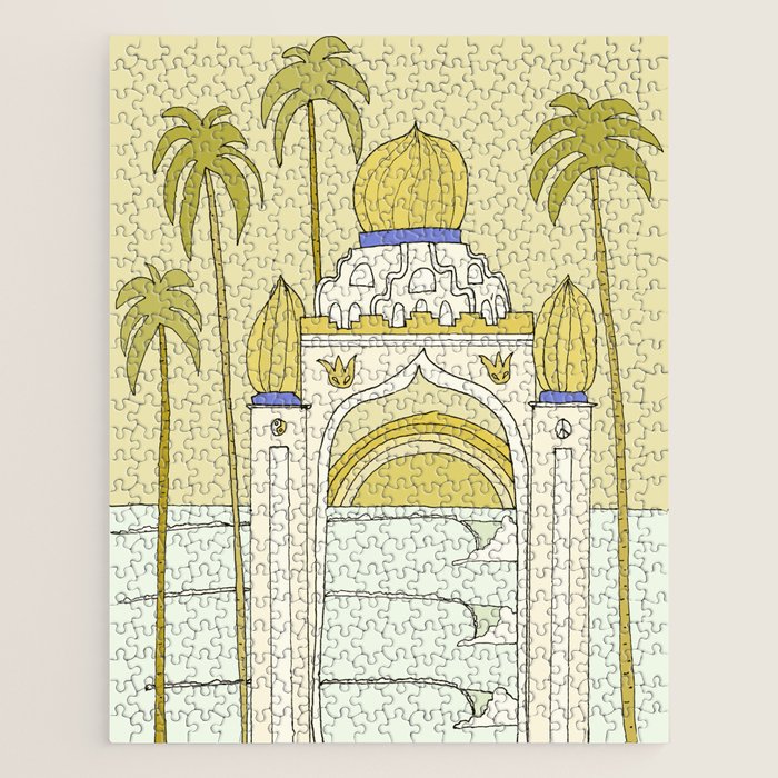 temple of peace swamis encinitas california // retro surf art by surfy birdy Jigsaw Puzzle Gallery Image 1