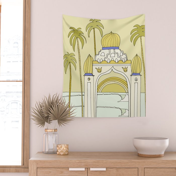 temple of peace swamis encinitas california // retro surf art by surfy birdy Wall Tapestry Gallery Image 2