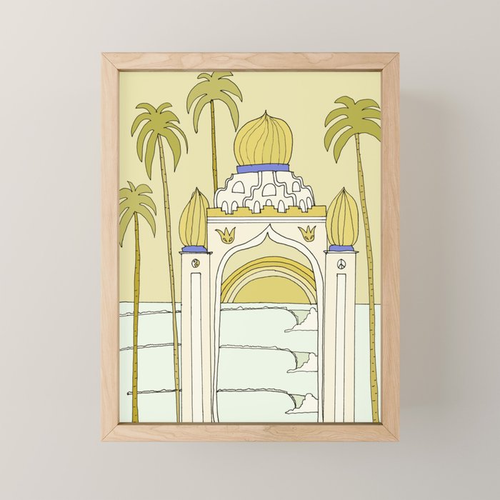 temple of peace swamis encinitas california // retro surf art by surfy birdy Mini Art Print Gallery Image 1