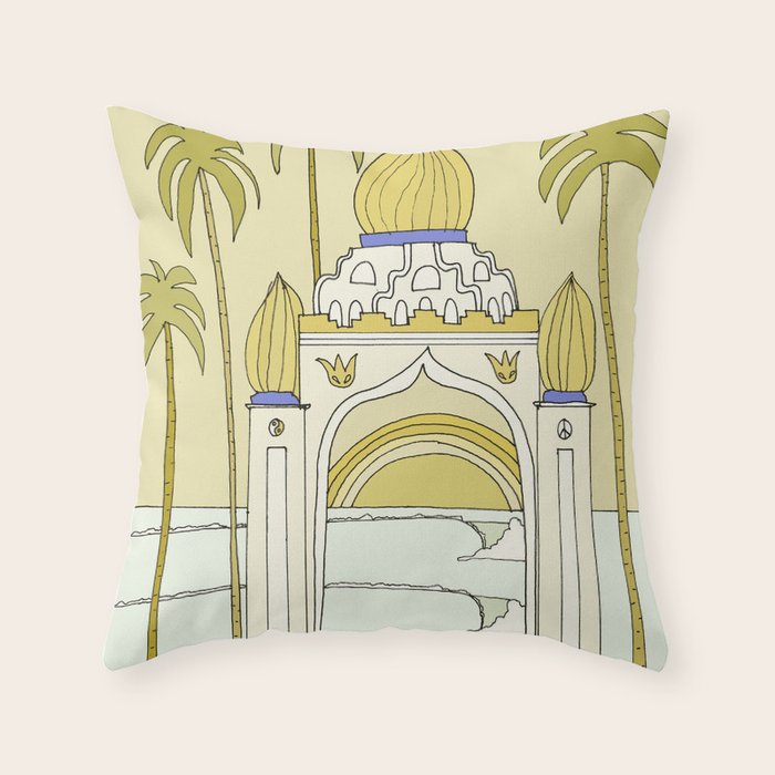 temple of peace swamis encinitas california // retro surf art by surfy birdy Throw Pillow Gallery Image 6