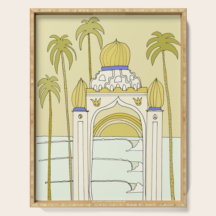 temple of peace swamis encinitas california // retro surf art by surfy birdy Serving Tray Gallery Image 1