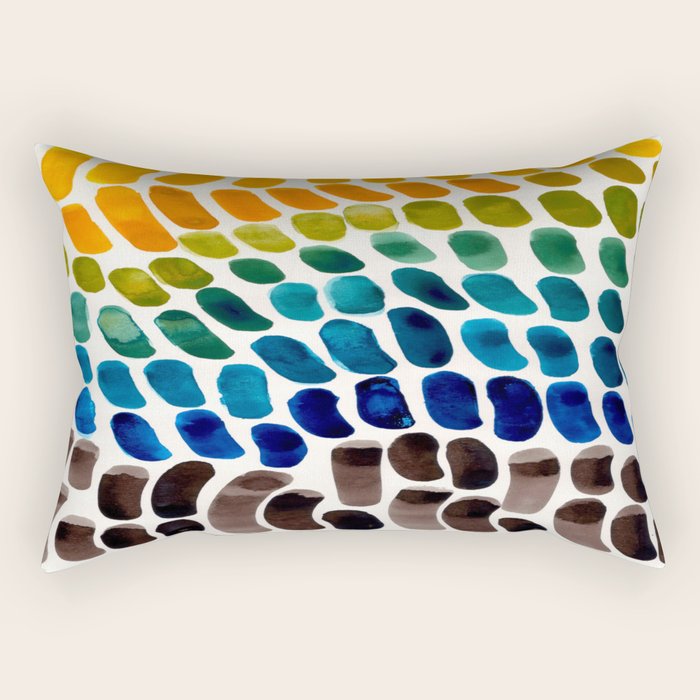 Colorful Rainbow Watercolor Organic Patterns Natural Shapes Playful Art Mid Century Modern Tribal Ar Rectangular Pillow Gallery Image 1