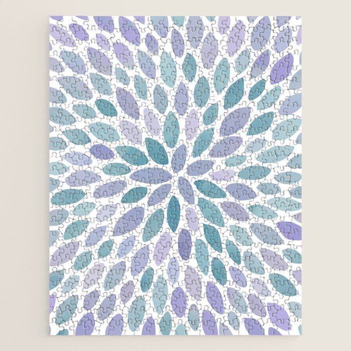 Festive, Flower Bloom, Purple and Teal, Floral Prints Jigsaw Puzzle Gallery Image 1