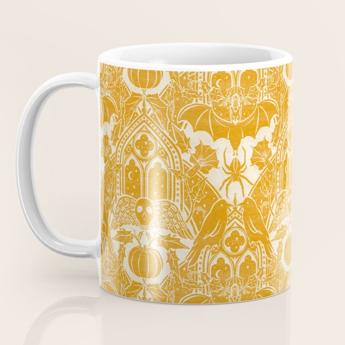 Gothic Halloween Damask - marigold and cream  Coffee Mug Gallery Image 3