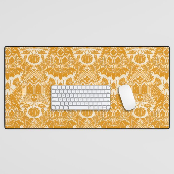 Gothic Halloween Damask - marigold and cream  Desk Mat Gallery Image 1