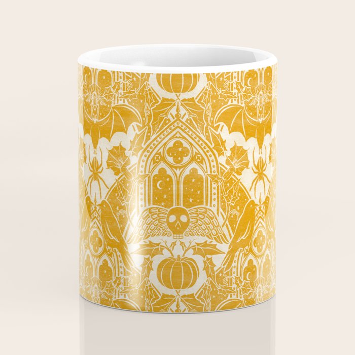 Gothic Halloween Damask - marigold and cream  Coffee Mug Gallery Image 4