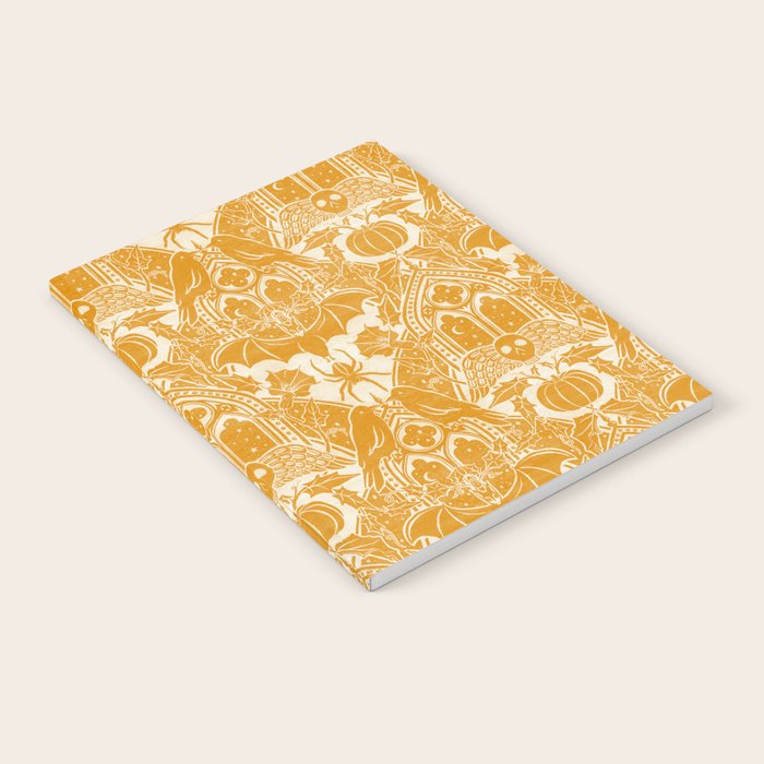 Gothic Halloween Damask - marigold and cream  Notebook