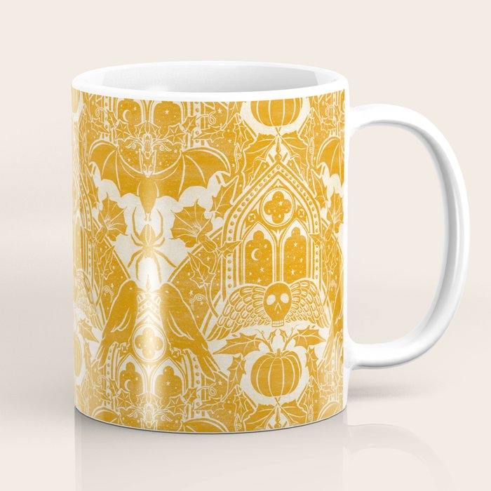 Gothic Halloween Damask - marigold and cream  Coffee Mug Gallery Image 1