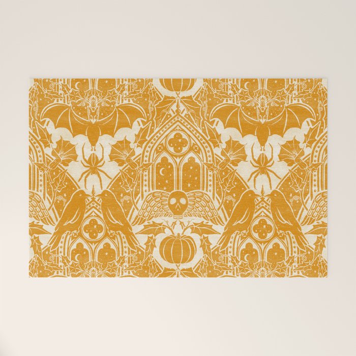 Gothic Halloween Damask - marigold and cream  Welcome Mat Gallery Image 1