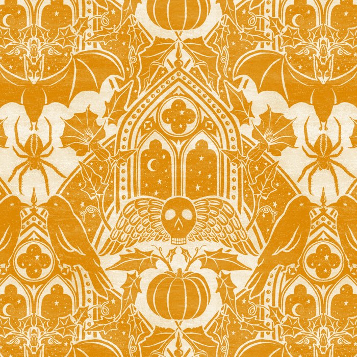 Gothic Halloween Damask - marigold and cream  Coffee Mug Gallery Image 2