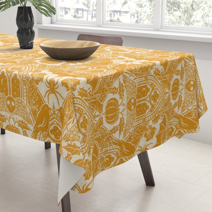 Gothic Halloween Damask - marigold and cream  Tablecloth Gallery Image 3