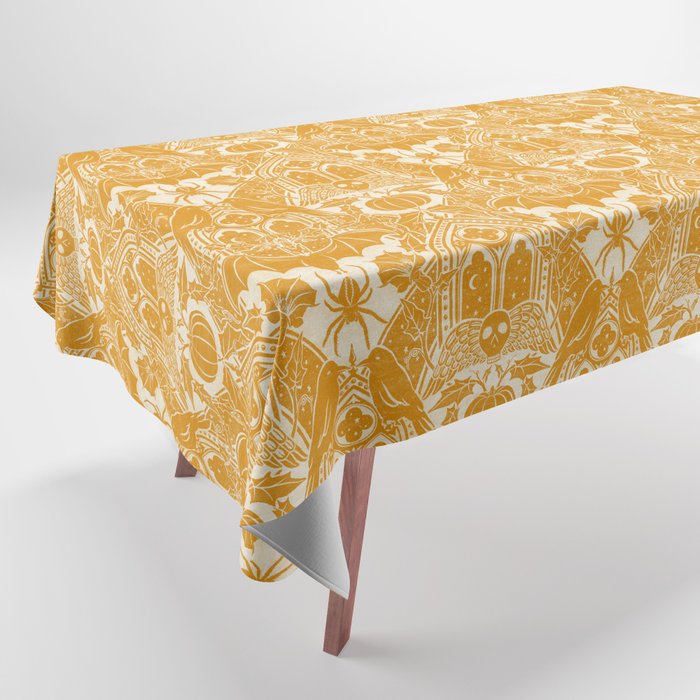 Gothic Halloween Damask - marigold and cream  Tablecloth Gallery Image 1