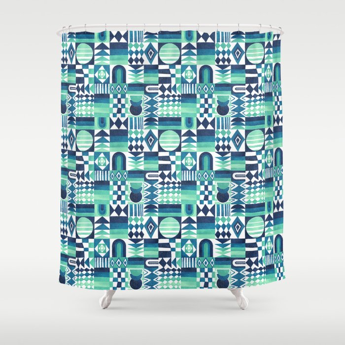 Geometric Tapestry - Aqua Shower Curtain Gallery Image 1