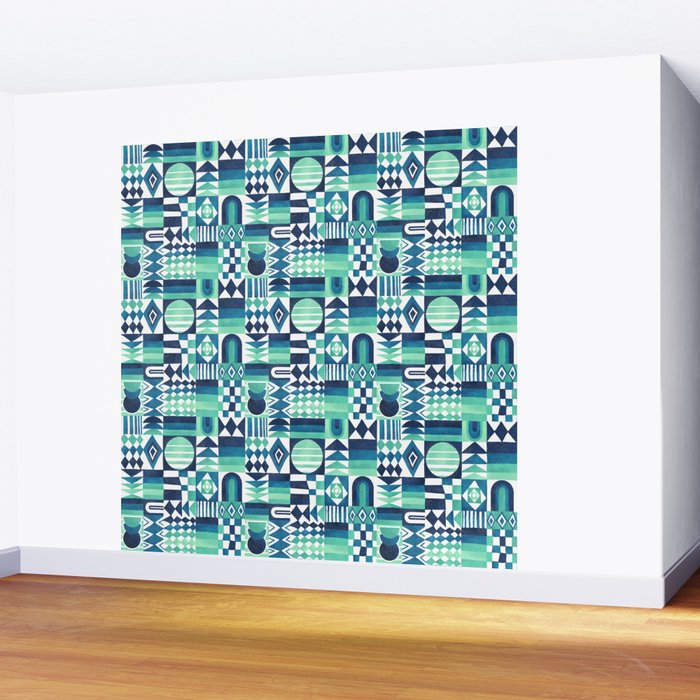 Geometric Tapestry - Aqua Wall Mural Gallery Image 2