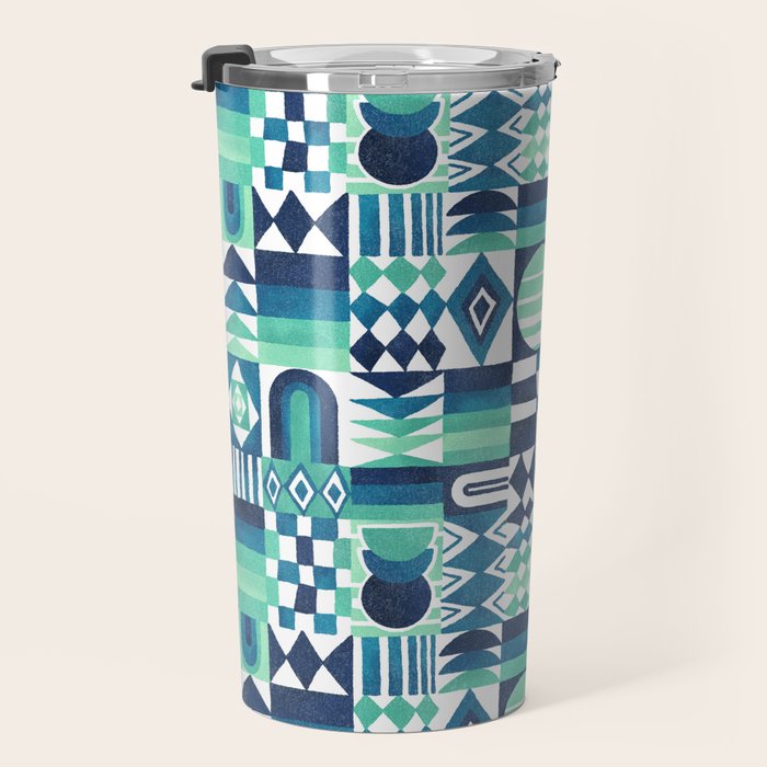 Geometric Tapestry - Aqua Travel Mug Gallery Image 3