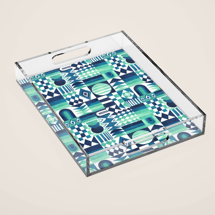 Geometric Tapestry - Aqua Acrylic Tray Gallery Image 1