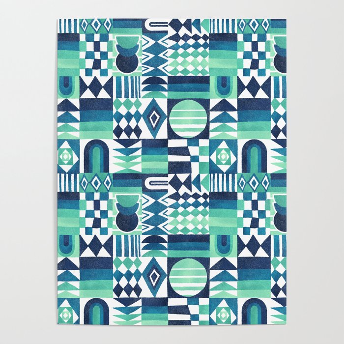 Geometric Tapestry - Aqua Poster Gallery Image 1