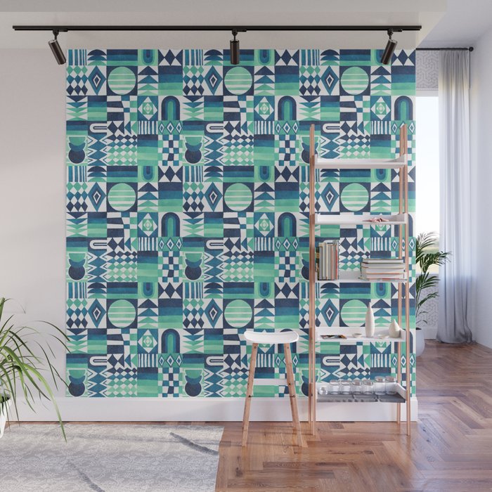 Geometric Tapestry - Aqua Wall Mural Gallery Image 1