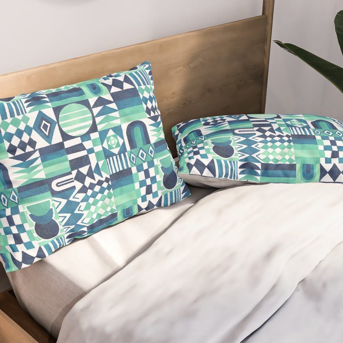 Geometric Tapestry - Aqua Pillow Sham Gallery Image 2