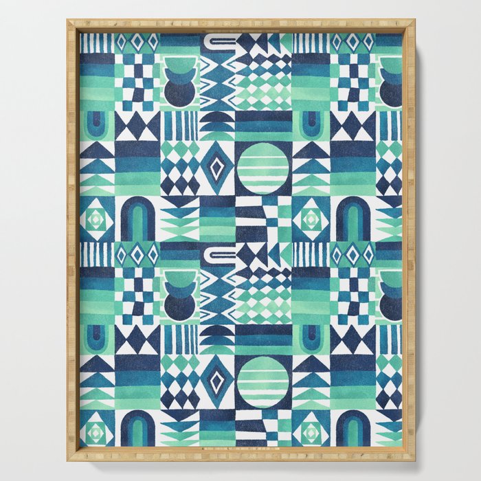 Geometric Tapestry - Aqua Serving Tray Gallery Image 1