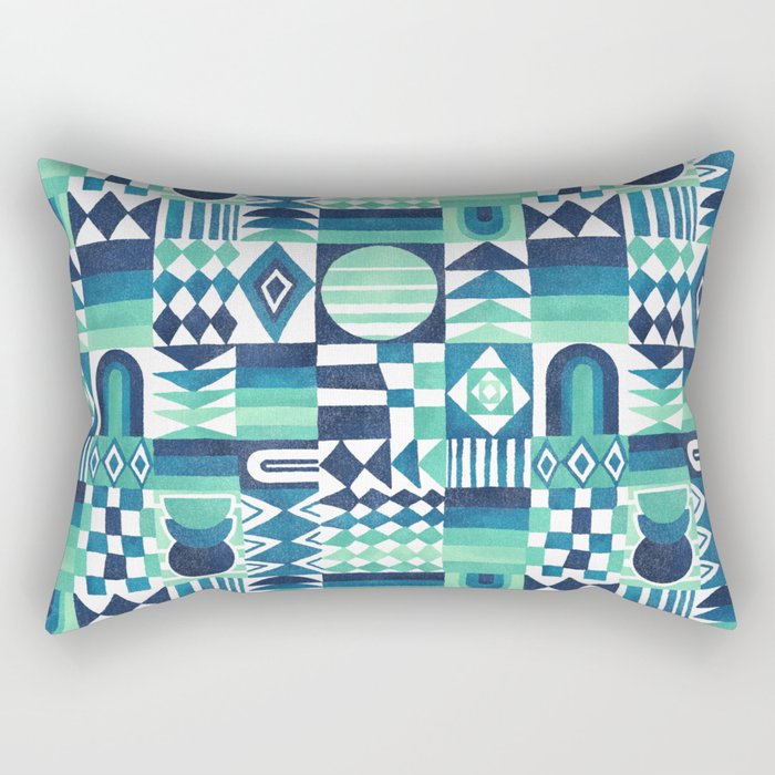Geometric Tapestry - Aqua Rectangular Pillow Gallery Image 1