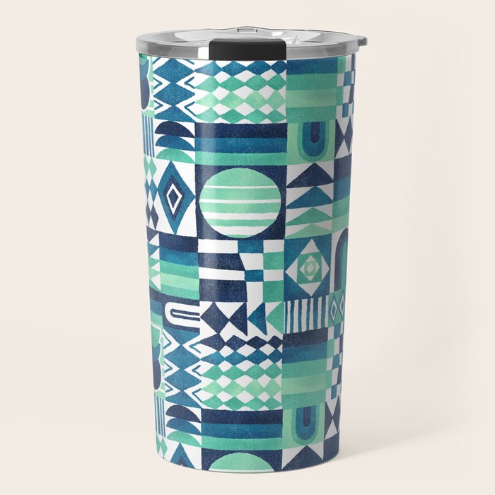 Geometric Tapestry - Aqua Travel Mug Gallery Image 1