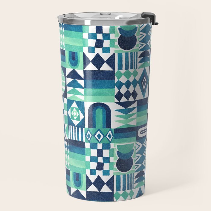 Geometric Tapestry - Aqua Travel Mug Gallery Image 2