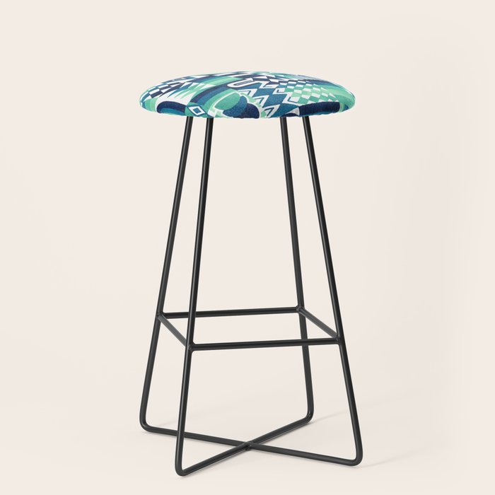 Geometric Tapestry - Aqua Stool Gallery Image 1