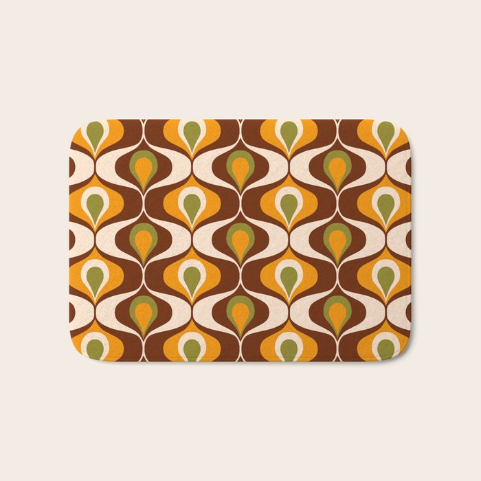 Retro 70s ovals op-art pattern brown, orange Bath Mat Gallery Image 1