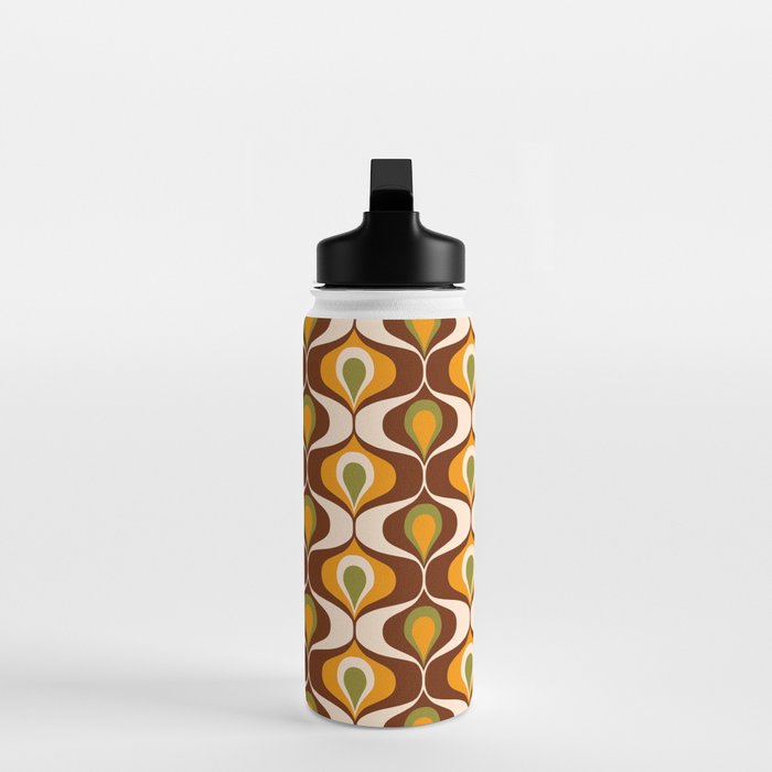 Retro 70s ovals op-art pattern brown, orange Water Bottle Gallery Image 3
