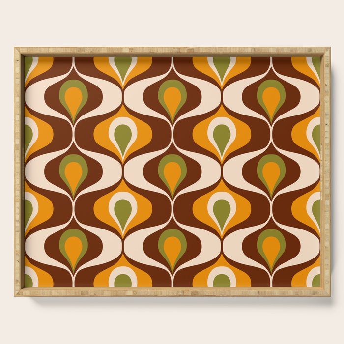 Retro 70s ovals op-art pattern brown, orange Serving Tray Gallery Image 1