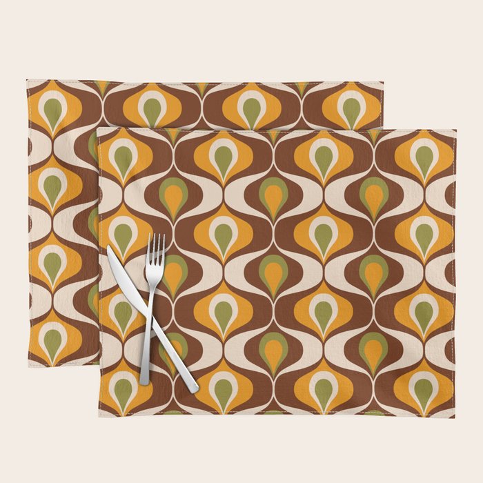 Retro 70s ovals op-art pattern brown, orange Placemat Gallery Image 1