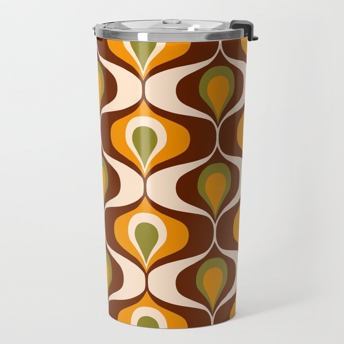 Retro 70s ovals op-art pattern brown, orange Travel Mug Gallery Image 2