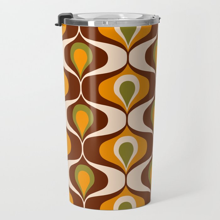 Retro 70s ovals op-art pattern brown, orange Travel Mug Gallery Image 3