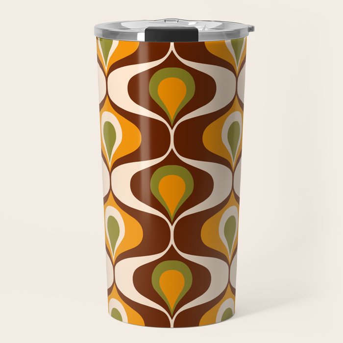 Retro 70s ovals op-art pattern brown, orange Travel Mug Gallery Image 1