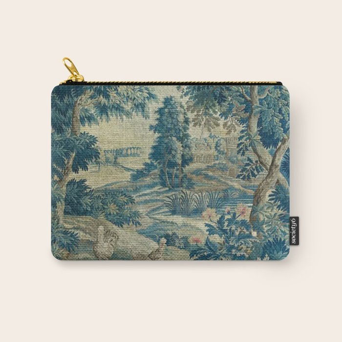 Antique 18th Century Flemish Verdure Green Bird Garden Landscape Tapestry Carry All Pouch Gallery Image 1