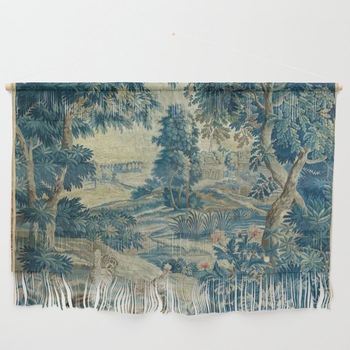 Antique 18th Century Flemish Verdure Green Bird Garden Landscape Tapestry Wall Hanging Gallery Image 1