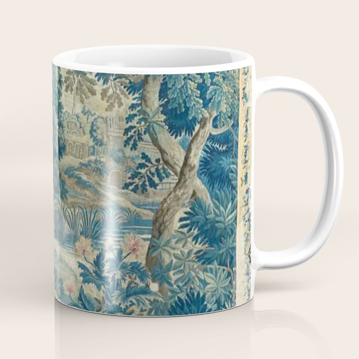 Antique 18th Century Flemish Verdure Green Bird Garden Landscape Tapestry Coffee Mug Gallery Image 1