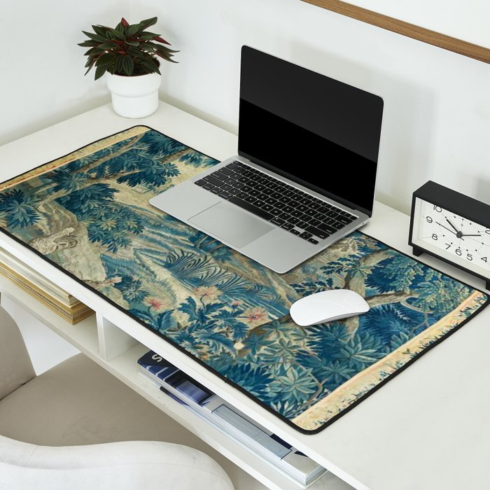 Antique 18th Century Flemish Verdure Green Bird Garden Landscape Tapestry Desk Mat Gallery Image 2