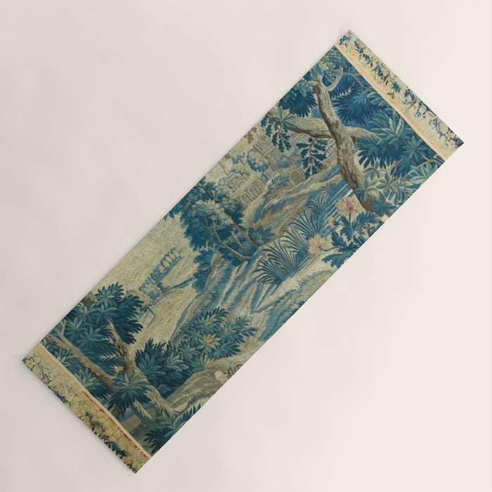 Antique 18th Century Flemish Verdure Green Bird Garden Landscape Tapestry Yoga Mat Gallery Image 1