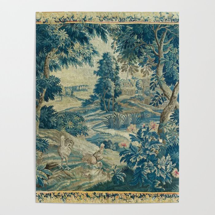 Antique 18th Century Flemish Verdure Green Bird Garden Landscape Tapestry Poster Gallery Image 4