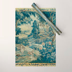 Antique 18th Century Flemish Verdure Green Bird Garden Landscape Tapestry Wrapping Paper Gallery Image 1