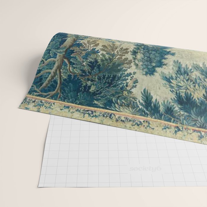 Antique 18th Century Flemish Verdure Green Bird Garden Landscape Tapestry Wrapping Paper Gallery Image 2