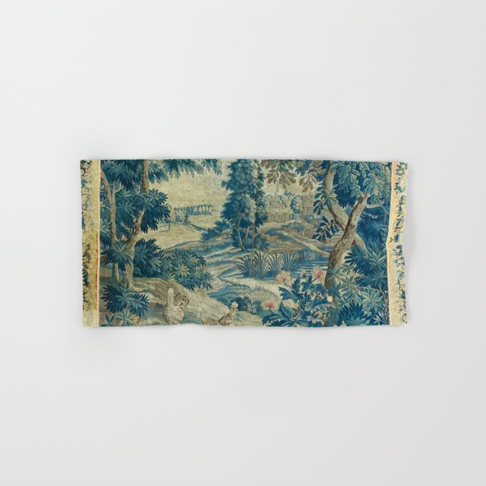 Antique 18th Century Flemish Verdure Green Bird Garden Landscape Tapestry Bath Towel Gallery Image 1