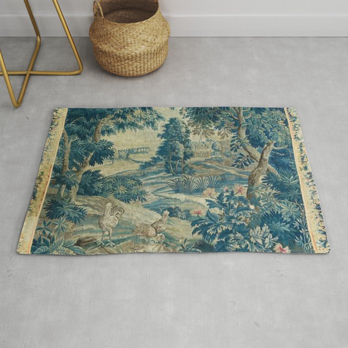 Antique 18th Century Flemish Verdure Green Bird Garden Landscape Tapestry Rug Gallery Image 1